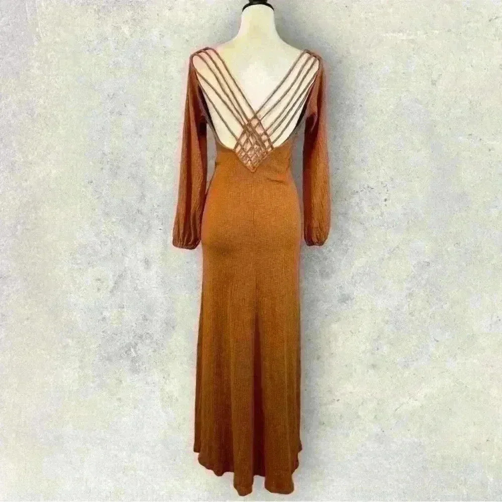 NEW FREE PEOPLE FP BEACH Sz LARGE AMALFI LONG SLEEVE V NECK MAXI DRESS - Picture 4 of 8